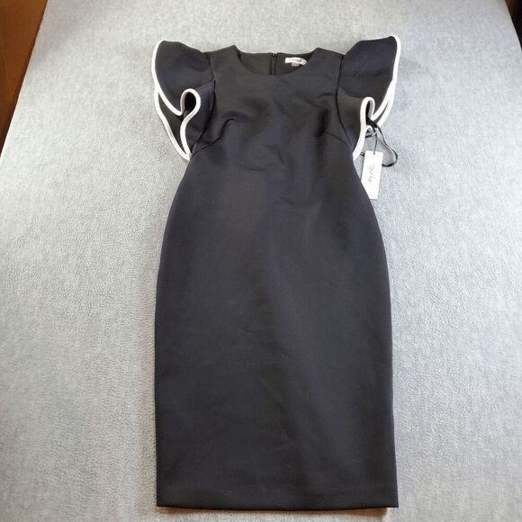 Calvin Klein Dress Womens 8 Black Casual Shift Flared Sleeve Round Neck Back Zip - Picture 1 of 11